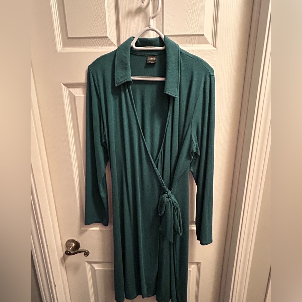 Long-Sleeve Wrap Dress with Self-Tie in Teal